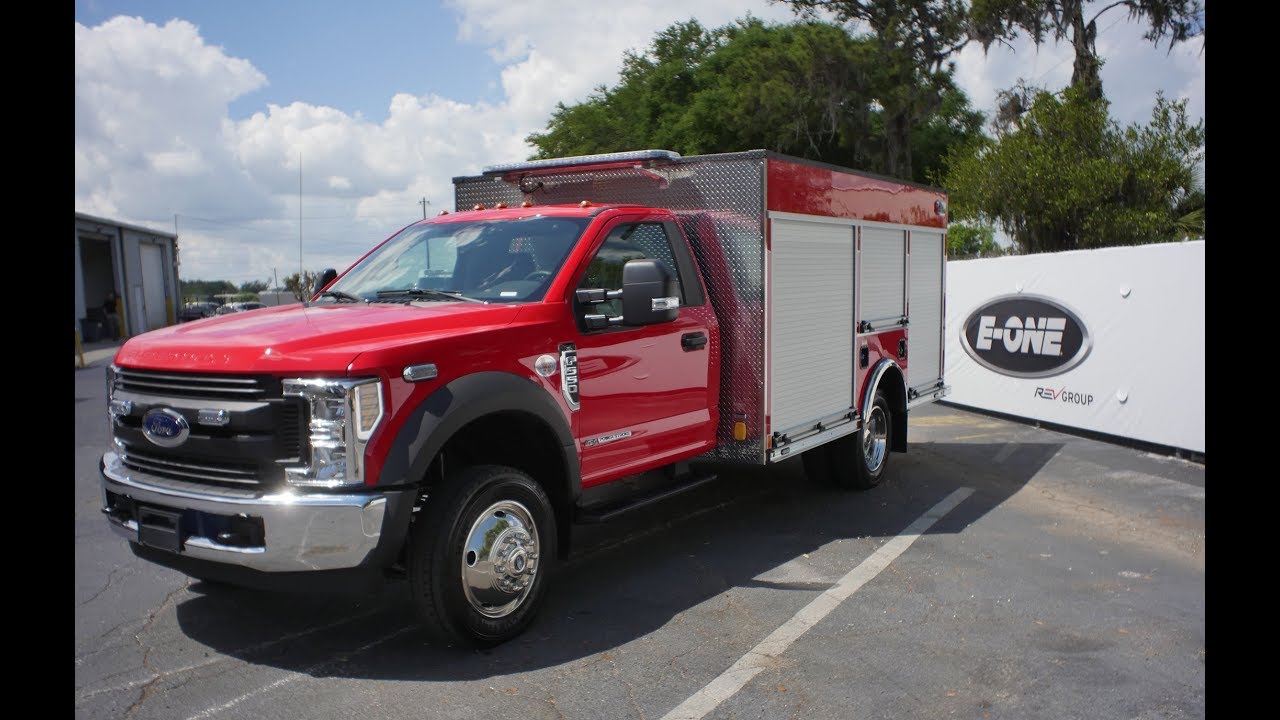 E-ONE fire truck rescue apparatus on Ford F-550 chassis needing a locking fuel door